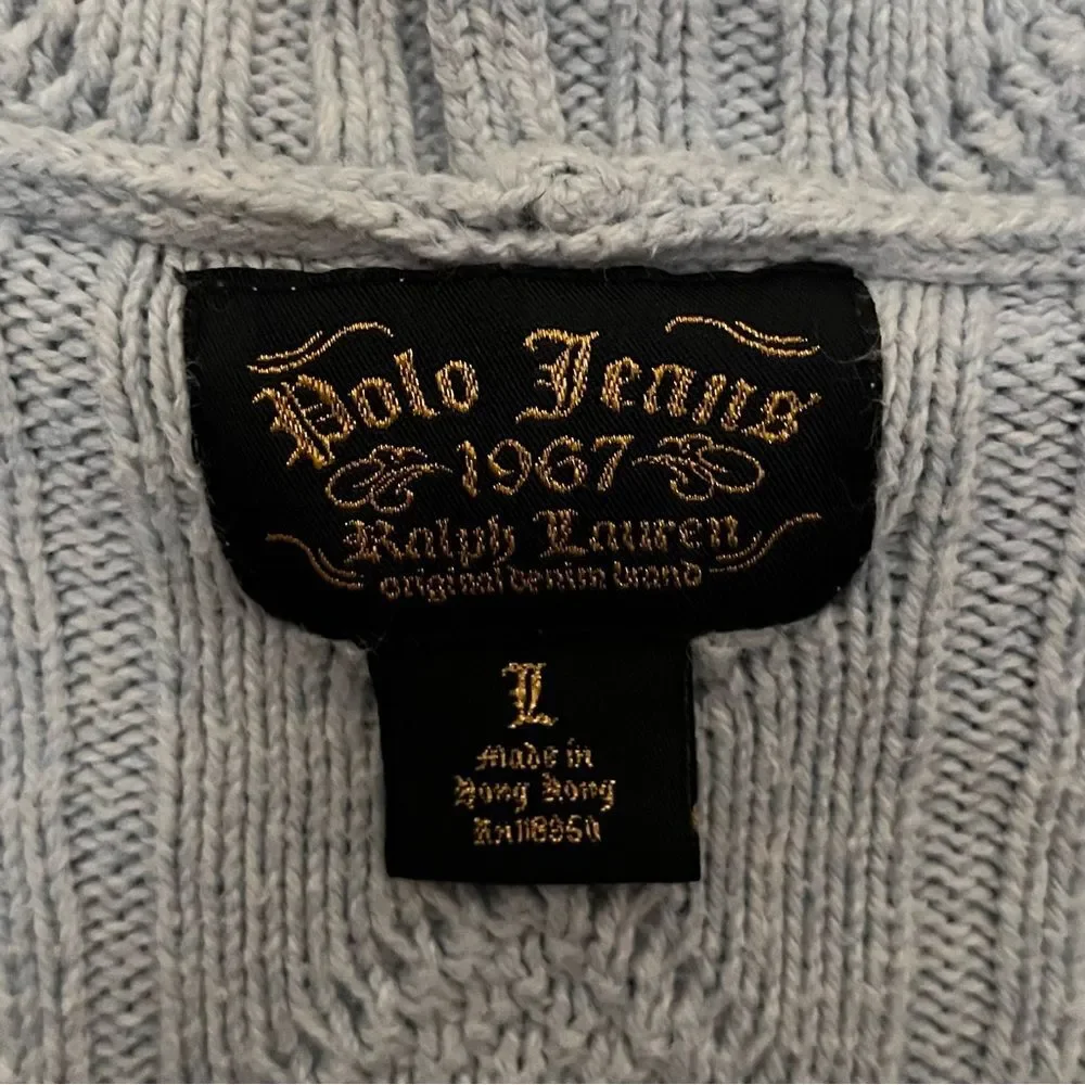 Polo Jeans Ralph Lauren Light Blue Cotton Cable Knit Hooded Sweater Size Large